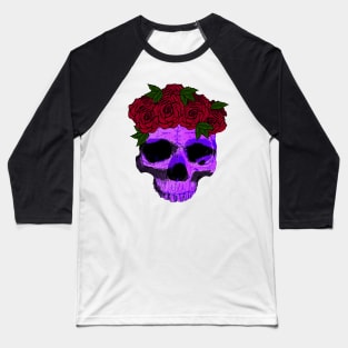 Purple Skull with a Crown of Roses Baseball T-Shirt